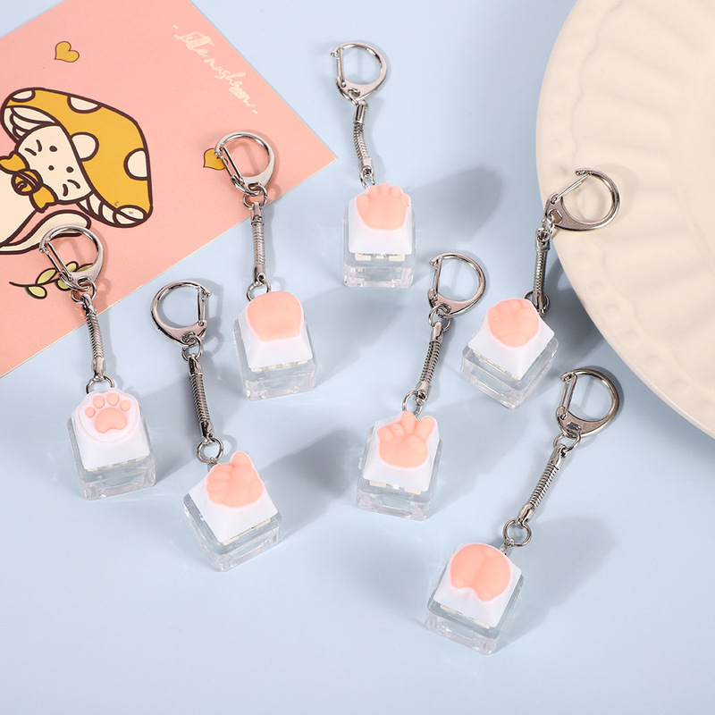 かわいい猫の爪のキーキャップの少女の心のピンクのキーホルダーのペンダント|undefined