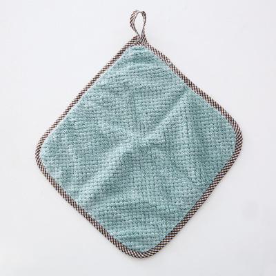 Hangable coral fleece double-sided rag kitchen pineapple pattern lint-free absorbent towel plain dishwashing cloth