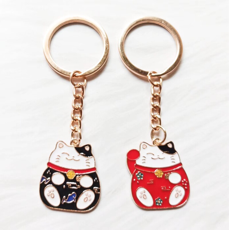 Cute fresh cartoon lucky cat keychain personalized creative student schoolbag ornaments car key pendant