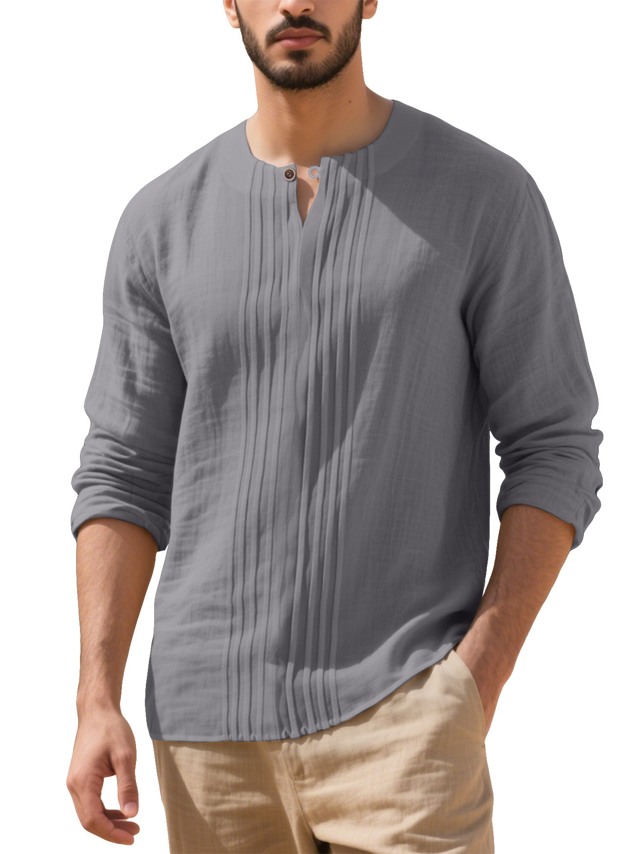 Herren Langarm Leinen T-shirt Set Für Herbst Und Winter_voghion.com