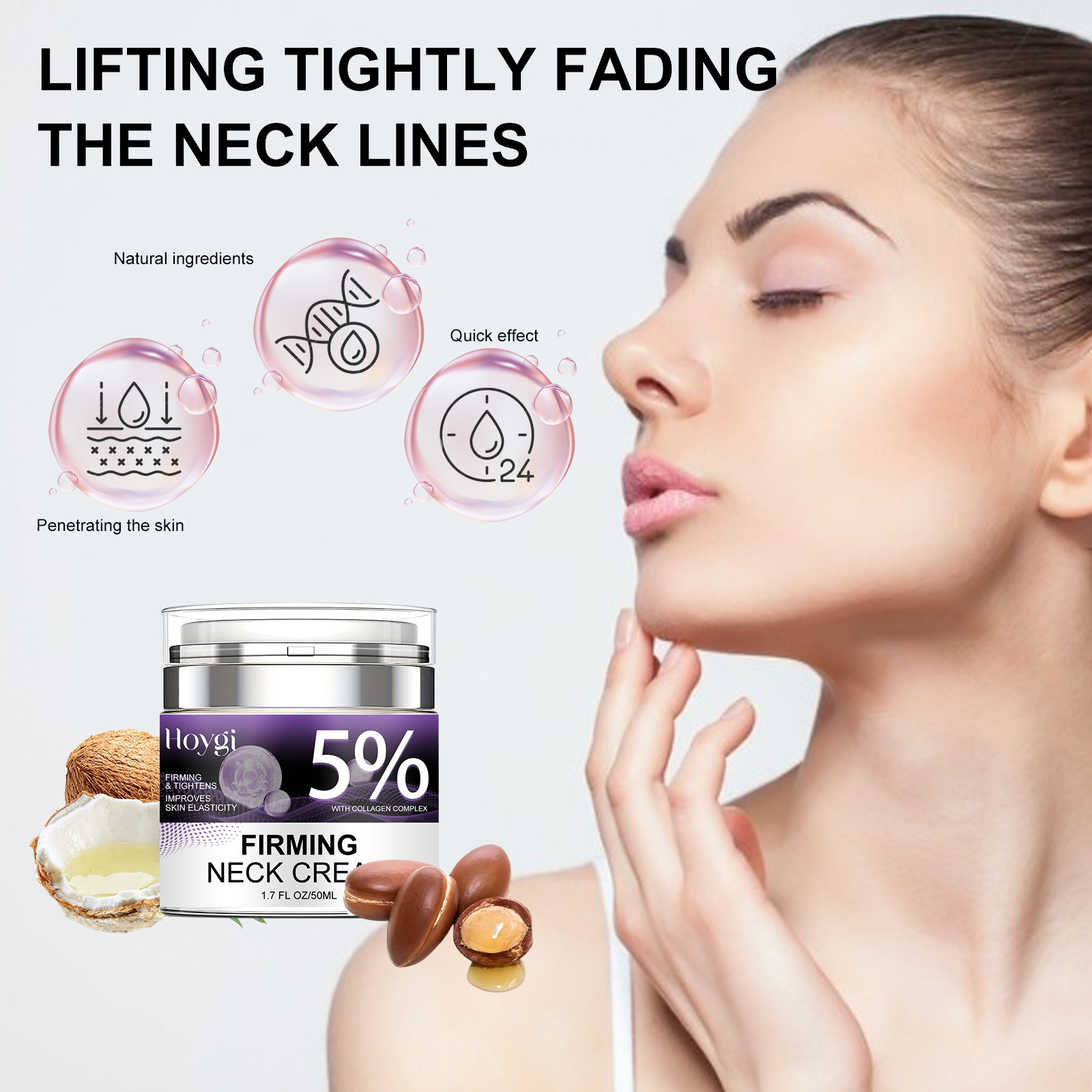 Creme Firmador para Pescoço Hoygi para clarear linhas, hidratar, resistir a rugas, firmar e iluminar a pele, cuidados com o pescoço_voghion.com