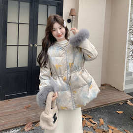 毛毛袖口新中式国风羽绒服女冬季2025新款收腰显瘦气质高级感重工