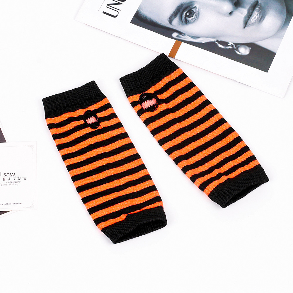 Cross-border Knitted Finger-leaking Gloves cospla Anime Striped Finger-wearing Wrist Sleeve Children's Finger-exposed Arm Sleeve Thin_voghion.com