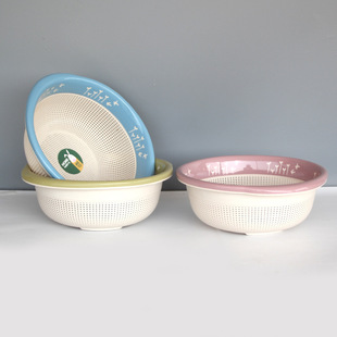 Round Plastic Kitchen Storage Basket for Vegetables and Fruits, Vegetable Washing Basket, Draining Storage, Rice Washing Sieve, Household Hollow Draining Basket