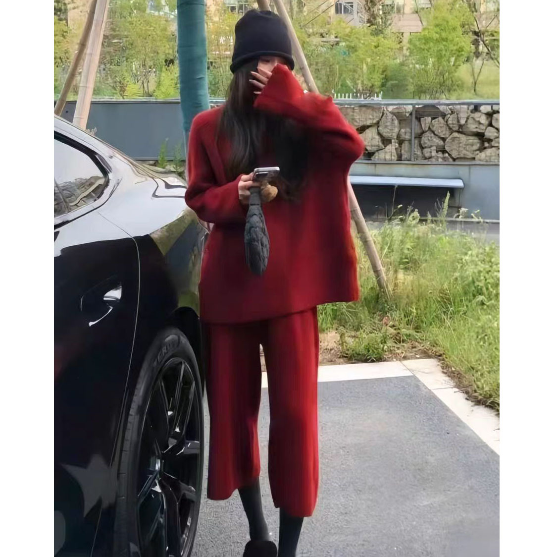 Casual Style Women's Knit Plus Size Outfit 2026 Autumn/Winter Gentle Sweater + Wide-Leg Pants Slimming Two-Piece Set