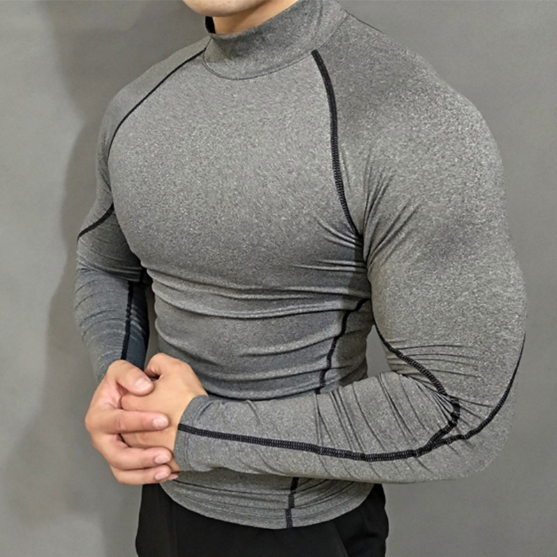 Camiseta deportiva de cuello alto y medio, camiseta deportiva de mangas largas, camiseta elástica, camiseta de entrenamiento para correr, camiseta de secado rápido
