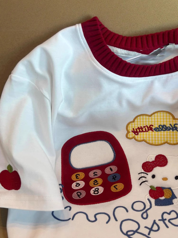 ヘビー刺繍ピュアコットンコントラストホワイト半袖Tシャツレディースゆったり万能夏香港風シックな半袖トップス|undefined