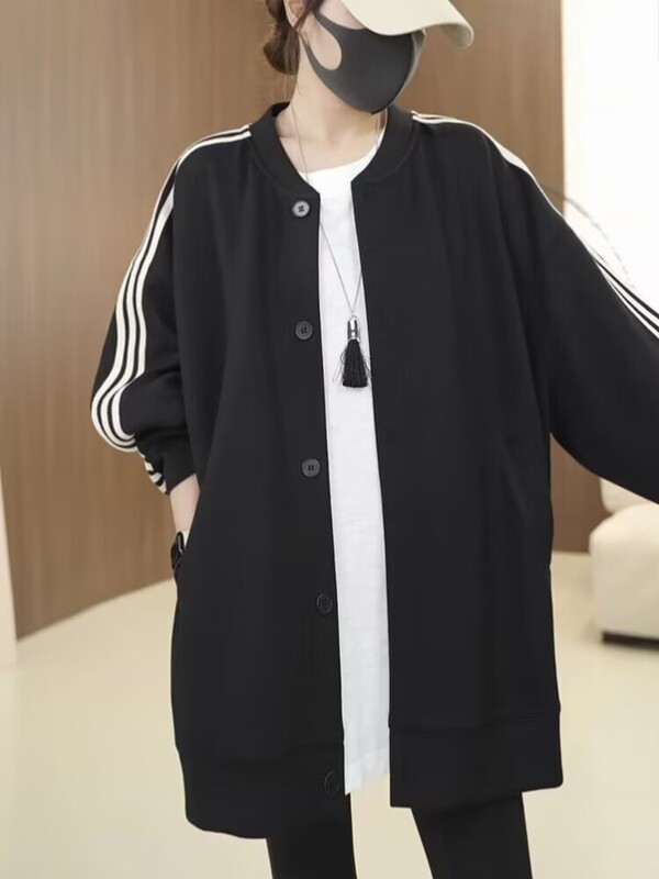 高级感三道杠欧货棒球服外套女2025秋季新款宽松休闲卫衣开衫上衣|undefined