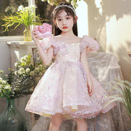 粉色亮片蓬蓬公主裙礼服女童高端儿童礼服婚礼小女孩钢琴演奏冬季