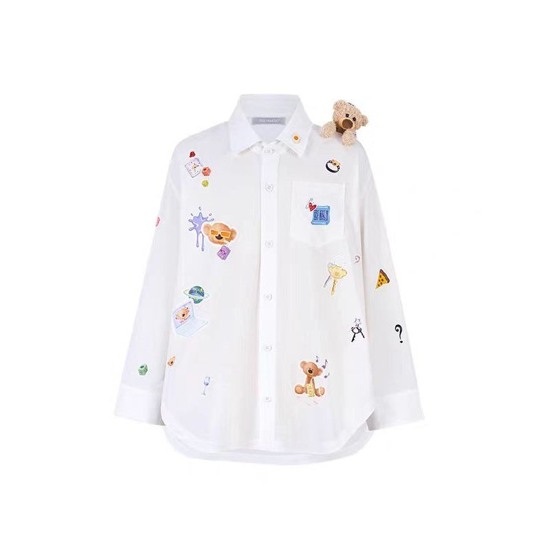 In-Stock Hu Xia Same Style 13D Shirt Second Canvas Sticker Bear Top 2025 Autumn New Model In-Stock Hu Xia Same Style 13D Shirt Second Canvas Sticker Bear Top 2025 Autumn New Model