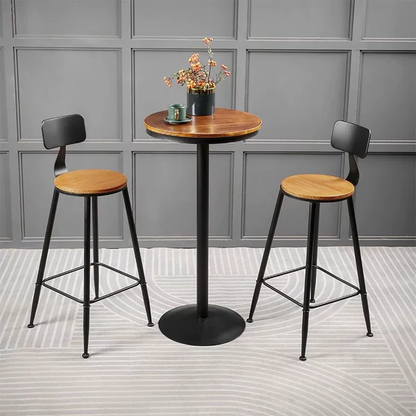 Light luxury round table bar table and chair set for coffee and milk tea shops, one table with two chairs, high stools, adjustable height bar chairs