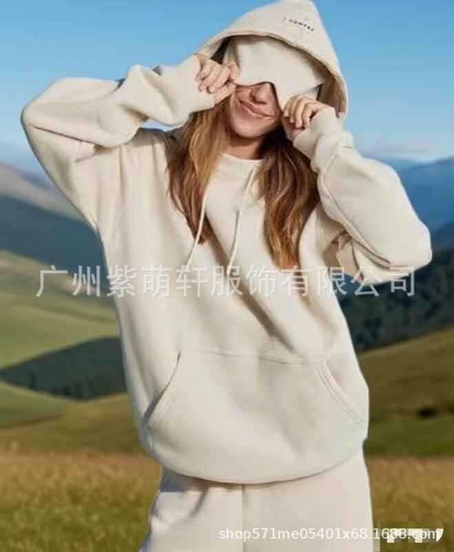 2025亚马逊欧美秋冬新款内置眼罩连帽衫纯色套头长袖卫衣套装|undefined