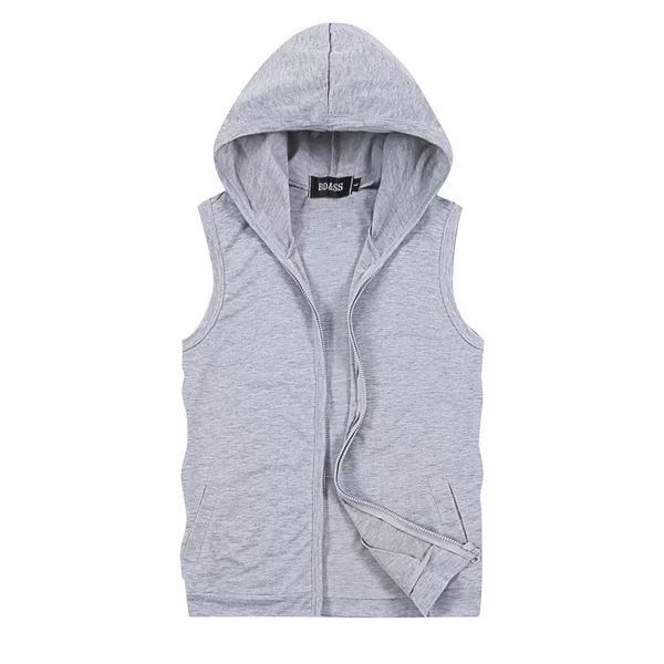 Factory Wholesale Foreign Trade Fashion Cardigan Solid Color Sweatshirt Jacket Sleeveless Hooded Sweatshirt Vest Men's Versatile Jacket