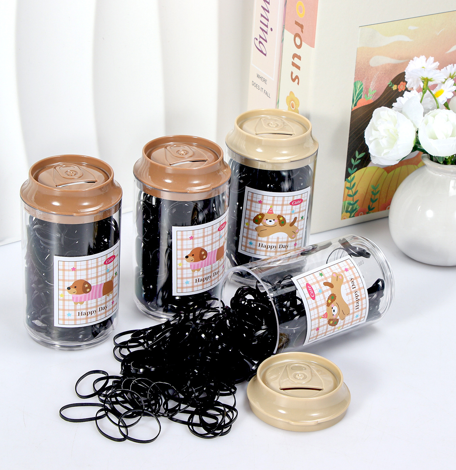 Banda de goma negra para niños, alto valor elástico, duradero, lazo para el cabello, no daña el cabello, anillo para el cabello de goma, accesorios para la cuerda para la cabeza, puesto