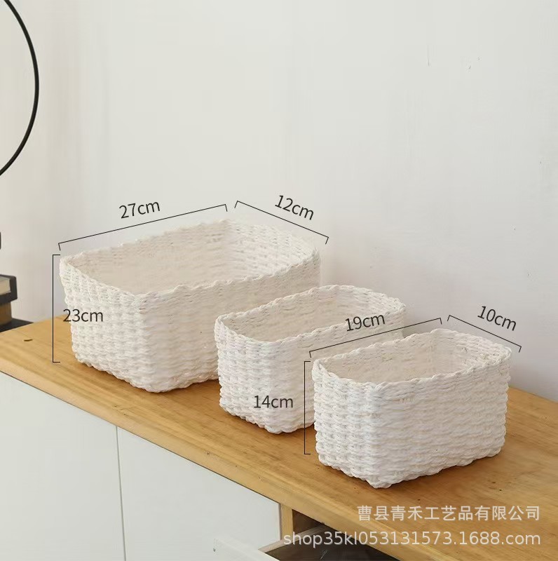メーカー既製手織りバスケット韓国風ルーム衣類収納バスケットリビングルームデスクトップ雑貨収納わら箱|undefined