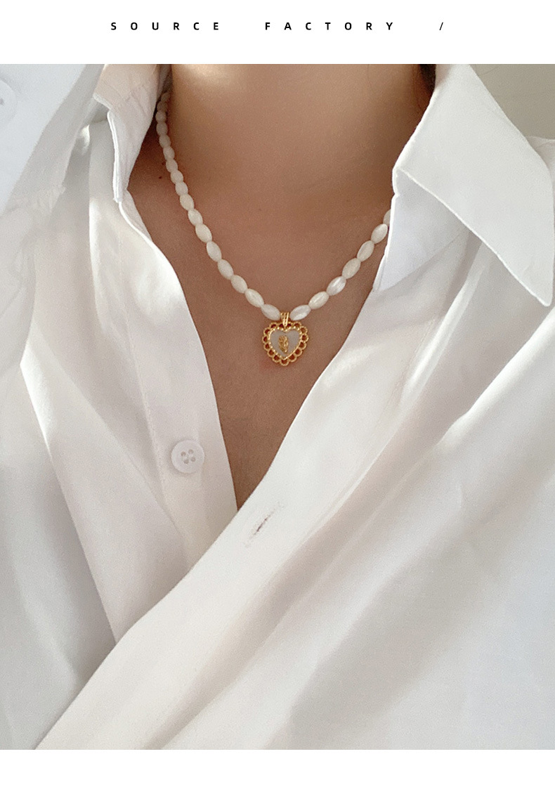 Elegant Heart Shape Shell Copper Beaded Handmade Necklace 1 Piece