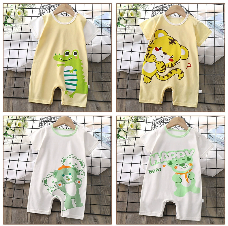 Летний детский тонкий мультфильм Bodysuit для новорожденных, пижама для раннего возраста девочек, с коротким рукавом
