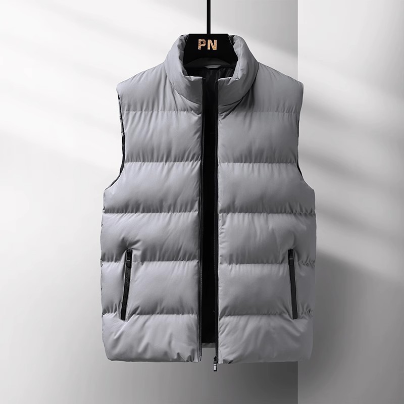 2025 Men's Cotton-padded Vest, Autumn/Winter Solid Color Warm Shoulder Vest, Plus Size Short Sleeve, Korean Style Trendy