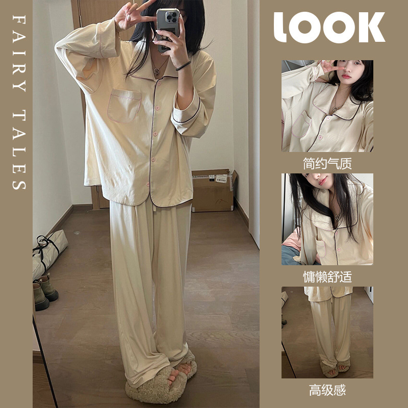 Pijamas estilo Ins de algodón con estampado de oso y fresa japonesa para mujer, modelo nuevo primavera y otoño 2025, de manga larga, finos, se pueden usar fuera como ropa de estar por casa.