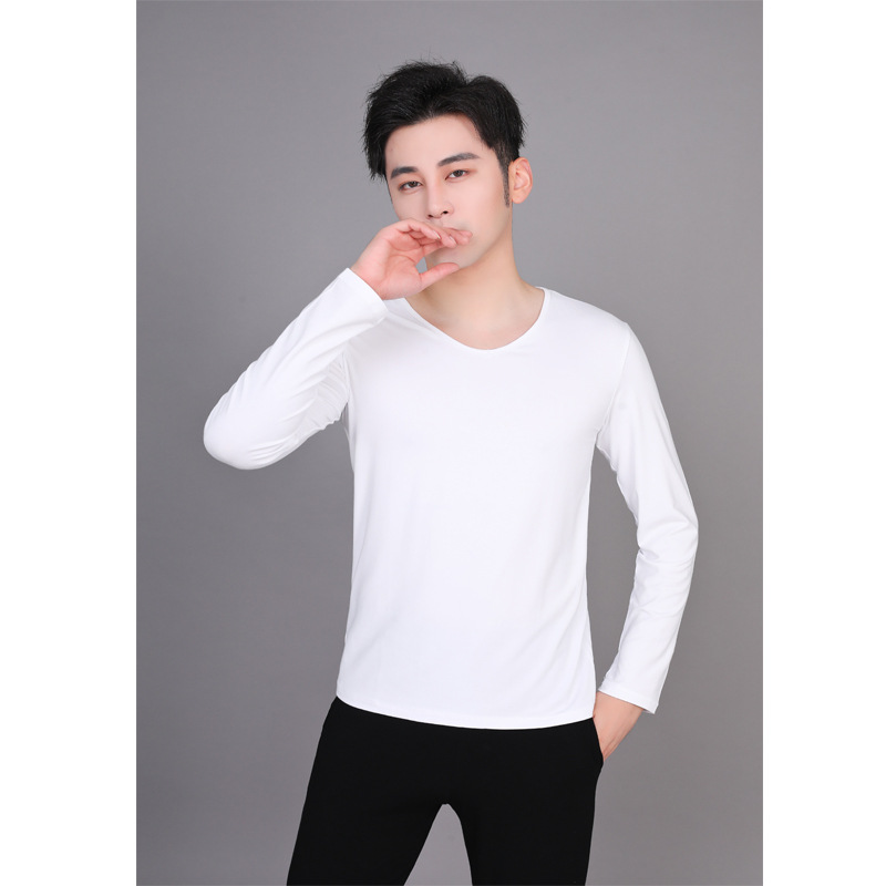 03 white v-neck long sleeve