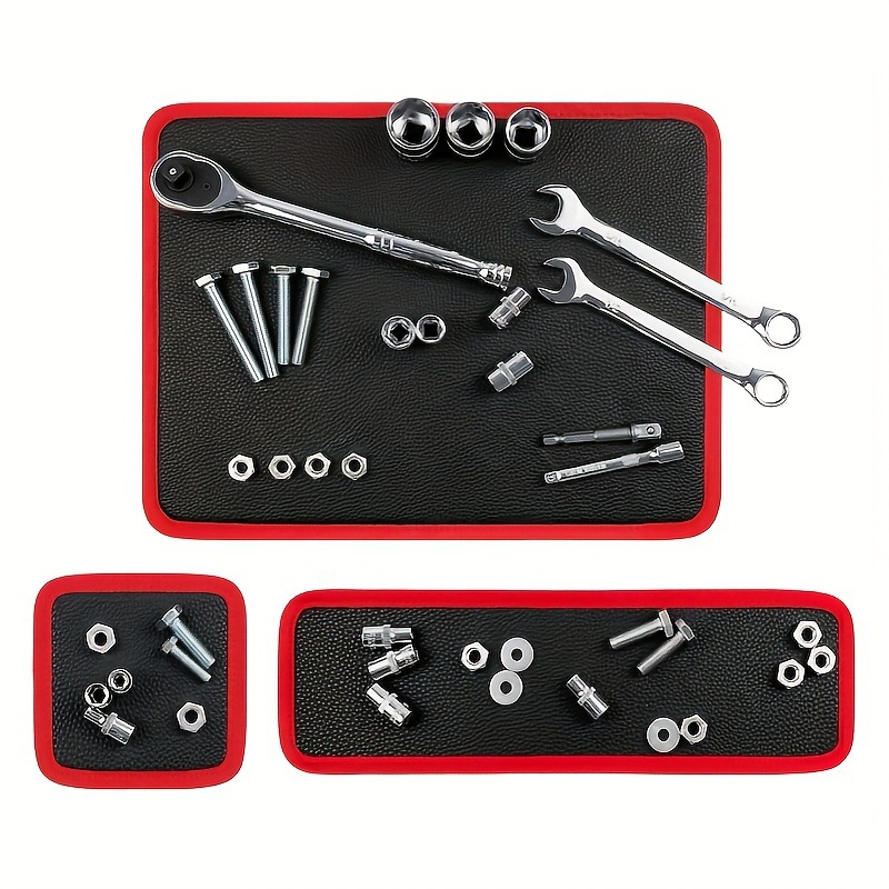 Cross-border 3-piece set of magnetic tool mats, black and red magnetic tool storage mats, popular magnetic leather board mats