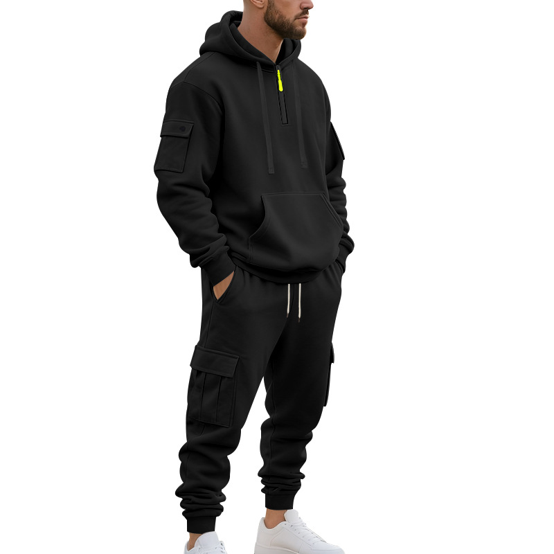 American Autumn And Winter Heavy Loose Men's Tooling Outdoor Commuting Casual Fleece Warm Sweater Tooling Sweatpants Set_viptrois.com