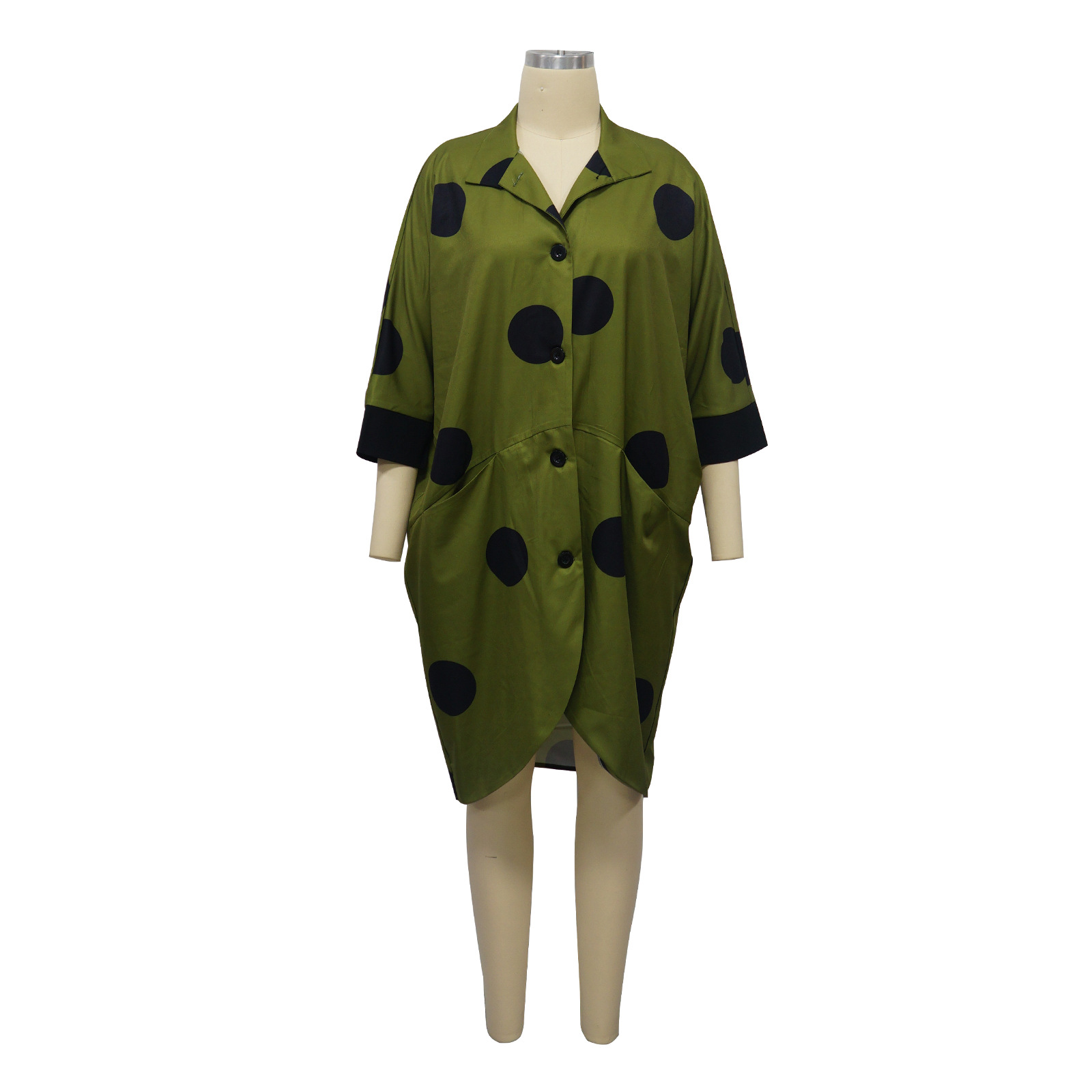 Women Clothing Supply Average Size Printed Nine Quarter Sleeve Shirt Dress Pocket Dress