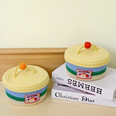 デスクトップ収納ボックス 編みかご 整理用籐かご 小さなバスケット スナック雑貨 化粧品 鍵 綿糸 可愛い収納