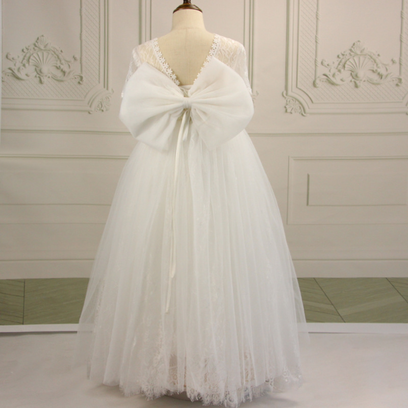 Europa y América del comercio exterior transfronterizo vestido de boda de los niños de encaje de manga corta sin respaldo de la niña princesa vestido largo