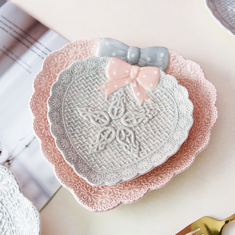Suéter de punto creativo para el hogar plato de cerámica ensalada arco en forma de corazón plato de postres platos de cubiertos decoración de mesa