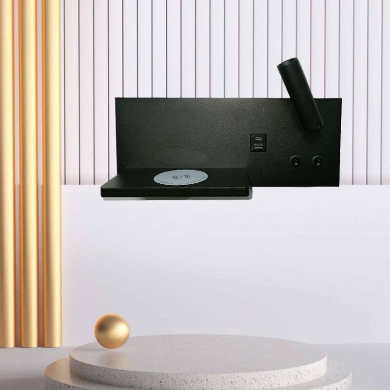 Wireless Charging Reading Wall Lamp Hotel Room Bedroom USB Dual-Port Led Bedside Reading Lamp Indoor Dimmable