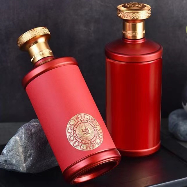 500ml白酒瓶批发烤花玻璃酒瓶白酒瓶全套一斤装酒瓶套装礼盒酒瓶