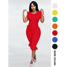 F 73772 Ruffled tie split leg jumpsuit ľ����ϵ���зֿ�����