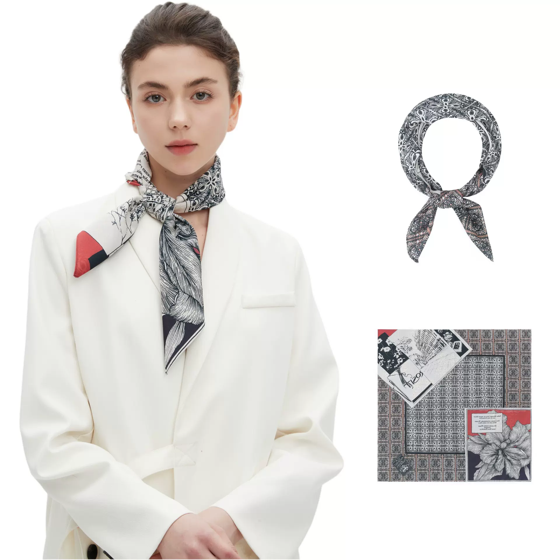 亚马逊中高优品外贸2025新款春夏秋季薄款包头巾双面印花丝巾方巾