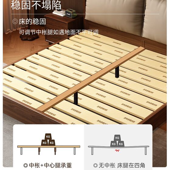 North American Black Walnut Full Solid Wooden Bed Soft Bag Bed Nordic Light Luxury Master Bedroom Wedding Bed 1.5m 1.8 m Single Double Bed