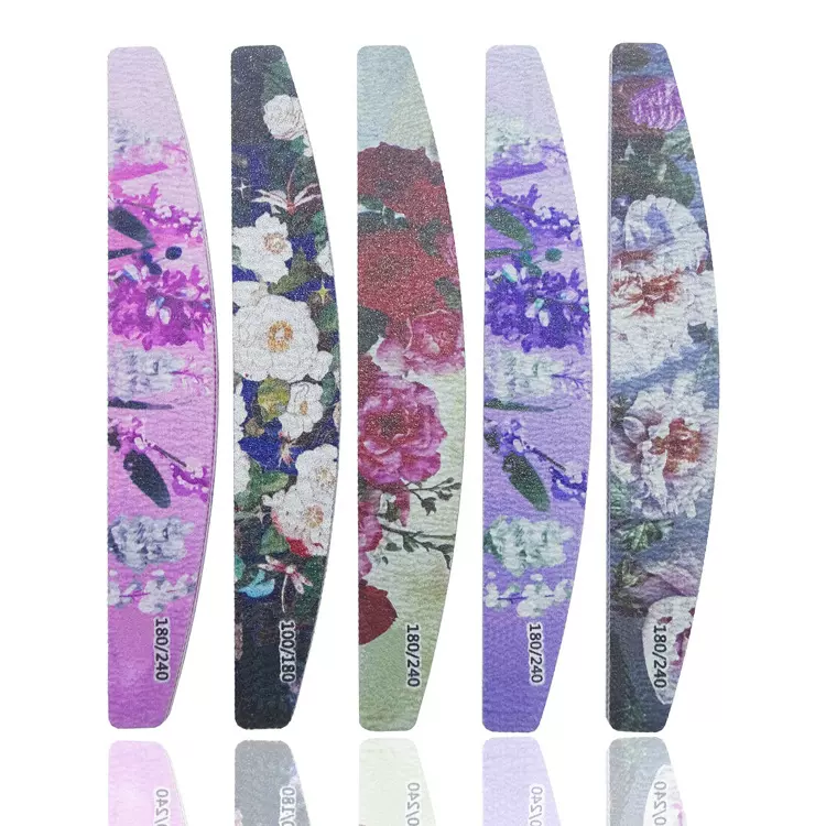 厂家直供鲜花油画系列半月砂条双面打磨搓条彩印图案定制指甲锉