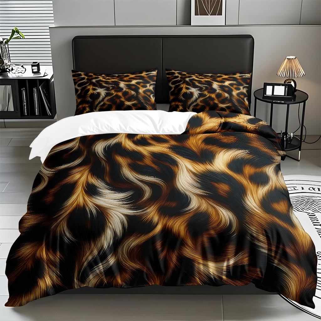 TEMU / JIT comercio exterior textil doméstico transfronterizo impresión digital de leopardo de alta definición colcha de colcha de almohada kit de ropa de cama para hacer dibujos