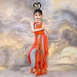 新款女童西域敦煌飞天乐鼓舞蹈裙汉服儿童女演出服异域风情古典舞