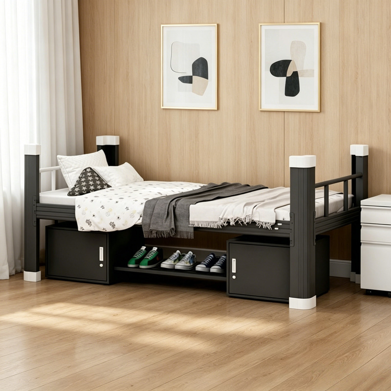 Thickened single bed for apartments, staff dormitory bunk bed, double-layer iron bed, school mattress, double bed Thickened single bed for apartments, staff dormitory bunk bed, double-layer iron bed, school mattress, double bed