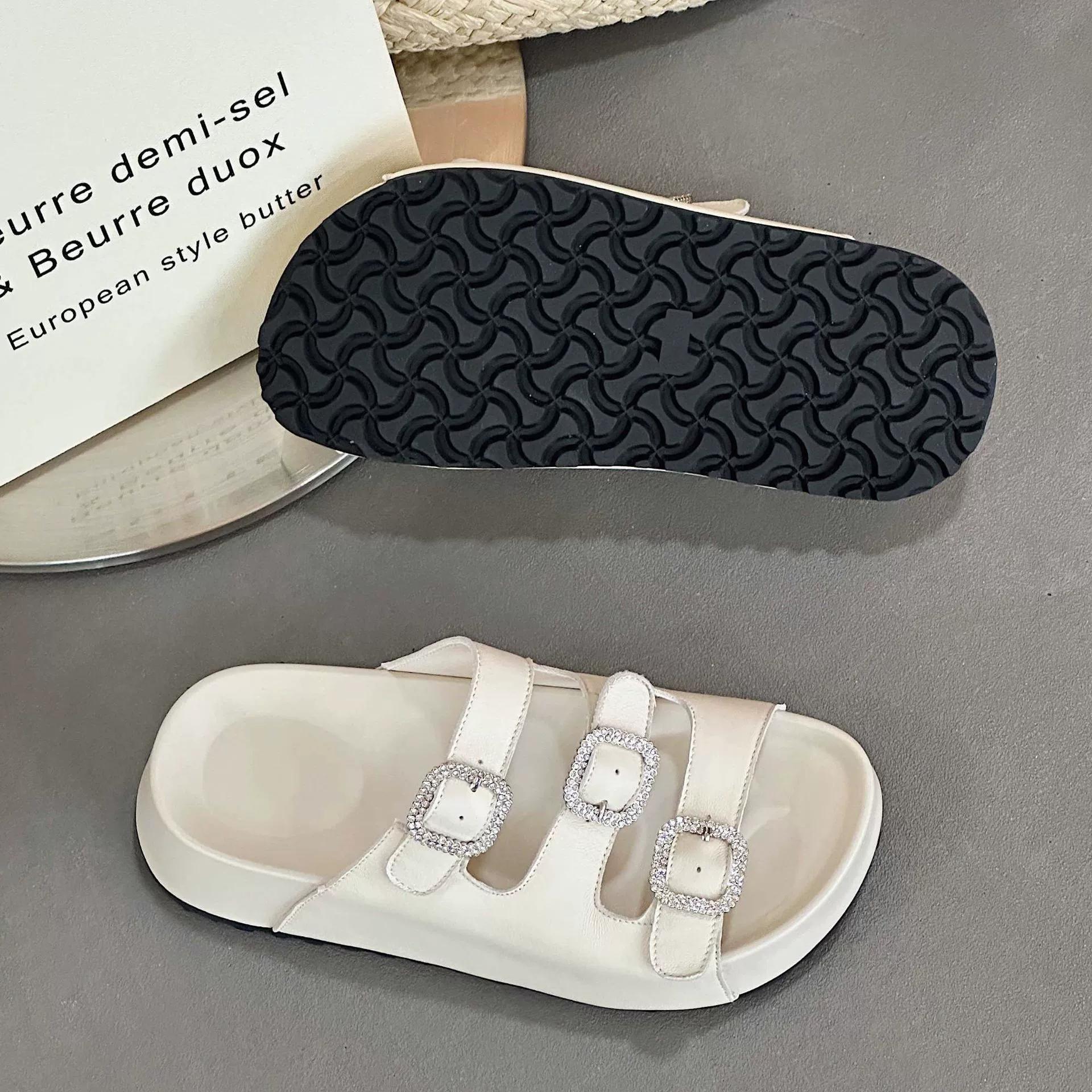 Slippers platform, footwear, summer belt, universal buckle, European style, genuine leather