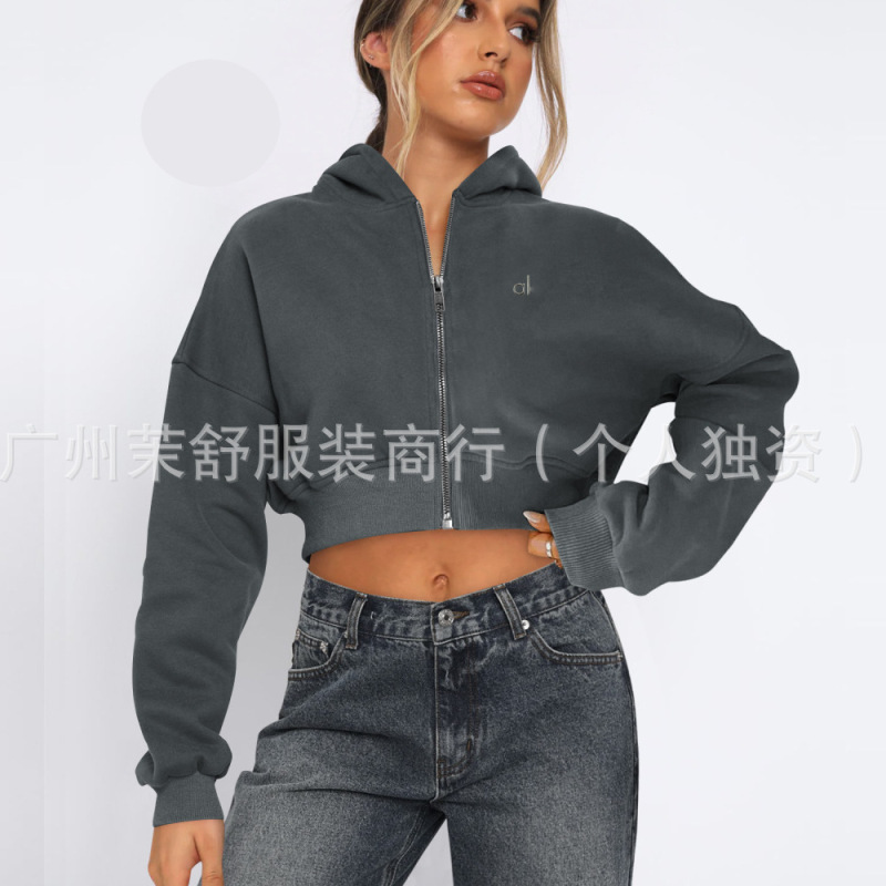alo修身显瘦瑜伽服女冬季加绒 Yoga休闲运动拉链连帽外套开衫卫衣|undefined