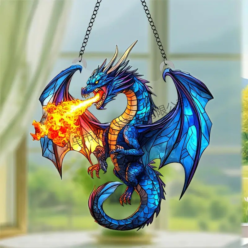 Colgante multifunción de decoración de pared y ventana de estilo de cristal de dragón de Acrílico plano 2D transfronterizo