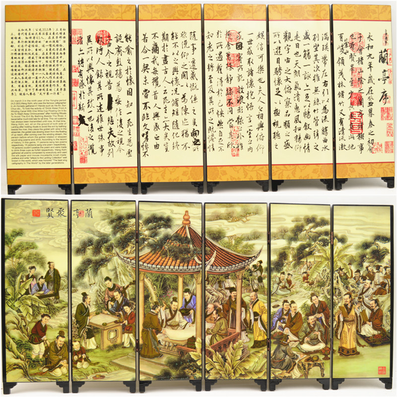 故宮のデスクトップの小さい屏風の置物のミニは古文をまねて千里江山図の中国風の特色の贈り物を作って外国に送ります。|undefined