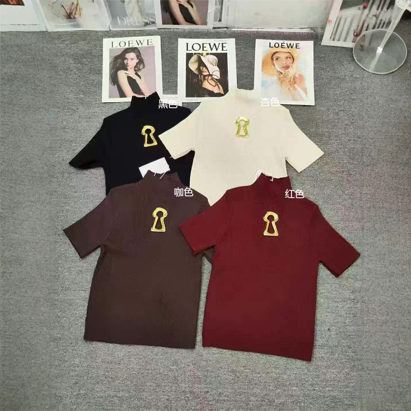 2025早秋新款小香镂空钩花高领针织衫女辣妹百搭短款短袖T恤上衣