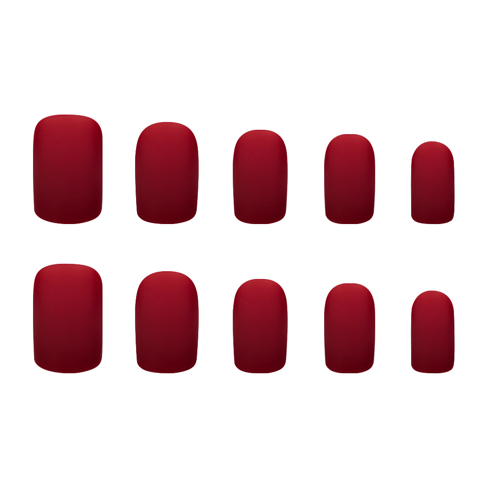 Esmerilado mate vino rojo color sólido manicure retrógrado temperamento desgaste de uñas europeas y estadounidenses 24 piezas de parche de uñas falsas image 5
