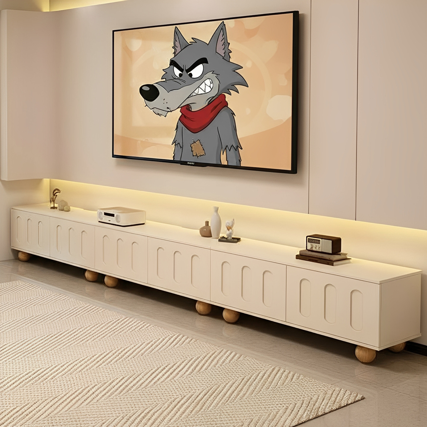 Cream Style Tv Cabinet Living Room Home Small Apartment Floor-Standing 2025 New Storage Storage Cabinet Integrated Tv Cabinet