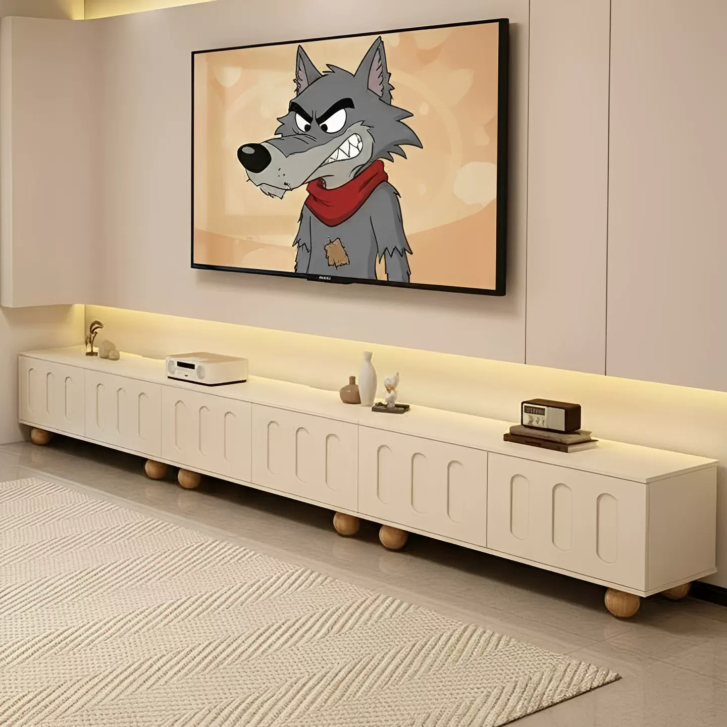 奶油风电视柜客厅家用小户型落地2025新款收纳储物柜一体电视机柜