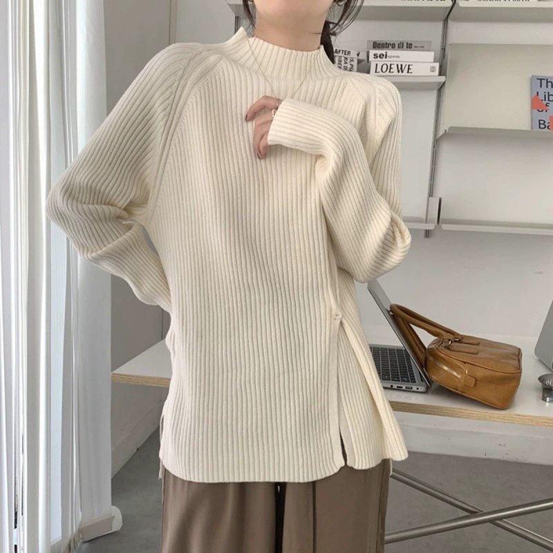 Плейн-свитер длинный рукав демисезон, дизайн связан knitted body-friendly термобелье, высокий воротник, увеличенная толщина, оверсайз