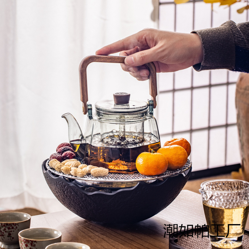 网红围炉煮茶家用室内罐罐烤茶炉烧烤电陶炉煮茶器玻璃煮茶壶套装