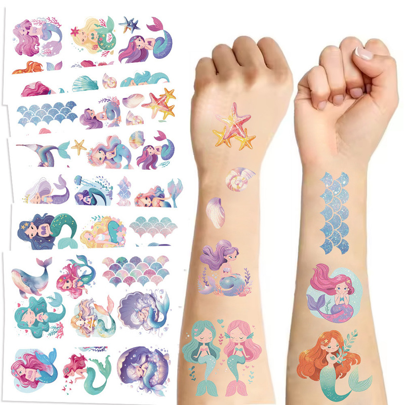 Cross-border New Cartoon Mermaid Series Tattoo Sticker Waterproof Party Gift Funny DIY Fun Face
